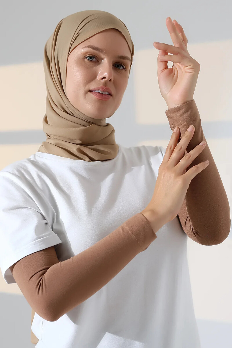 Kadın Düz Dikişsiz Pratik Likralı Tesettür Kolluk Penye Namaz Kolluğu - Kahve - ihvanonline