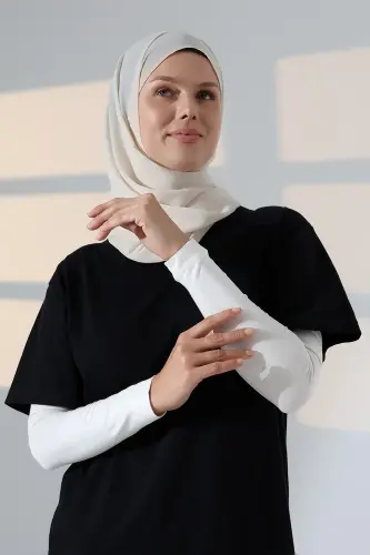Kadın Düz Dikişsiz Pratik Likralı Tesettür Kolluk Penye Namaz Kolluğu - Krem - 3