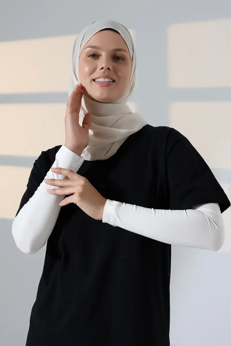 Kadın Düz Dikişsiz Pratik Likralı Tesettür Kolluk Penye Namaz Kolluğu - Krem - 4