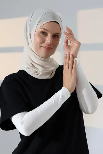 Kadın Düz Dikişsiz Pratik Likralı Tesettür Kolluk Penye Namaz Kolluğu - Krem - 5
