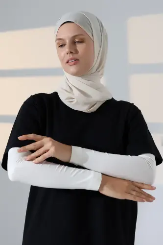 Kadın Düz Dikişsiz Pratik Likralı Tesettür Kolluk Penye Namaz Kolluğu - Krem - 6