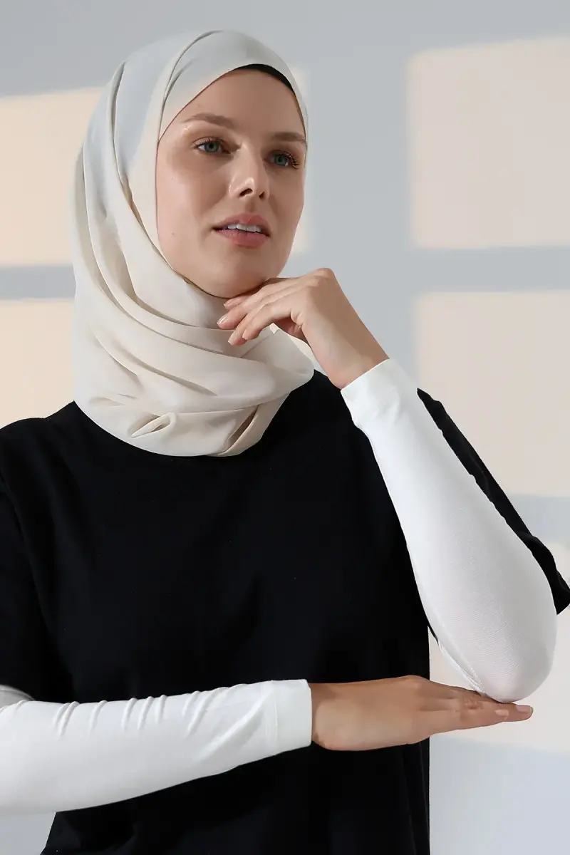 Kadın Düz Dikişsiz Pratik Likralı Tesettür Kolluk Penye Namaz Kolluğu - Krem - 7