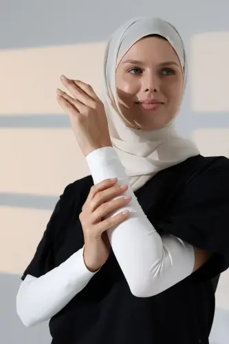 Kadın Düz Dikişsiz Pratik Likralı Tesettür Kolluk Penye Namaz Kolluğu - Krem 