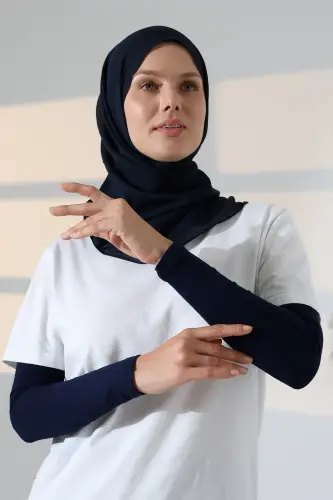 Kadın Düz Dikişsiz Pratik Likralı Tesettür Kolluk Penye Namaz Kolluğu - Lacivert - 3