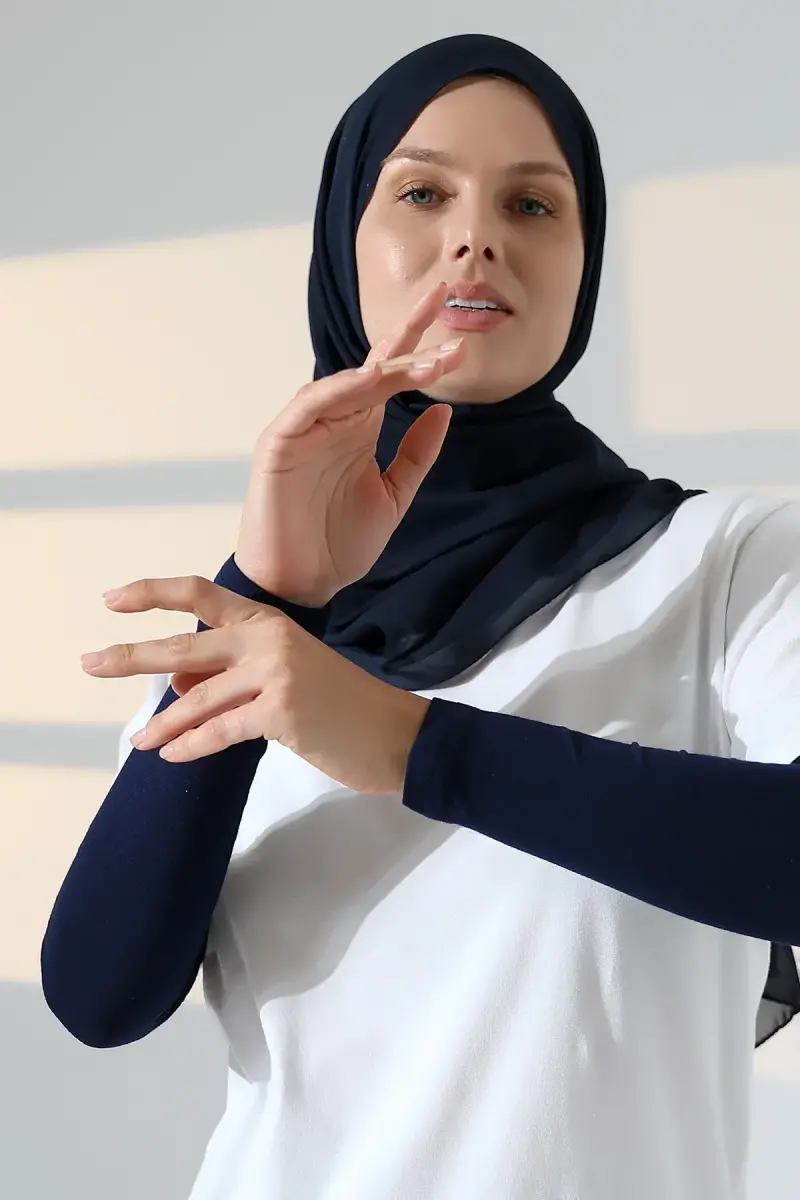 Kadın Düz Dikişsiz Pratik Likralı Tesettür Kolluk Penye Namaz Kolluğu - Lacivert - 4