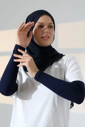 Kadın Düz Dikişsiz Pratik Likralı Tesettür Kolluk Penye Namaz Kolluğu - Lacivert - 5
