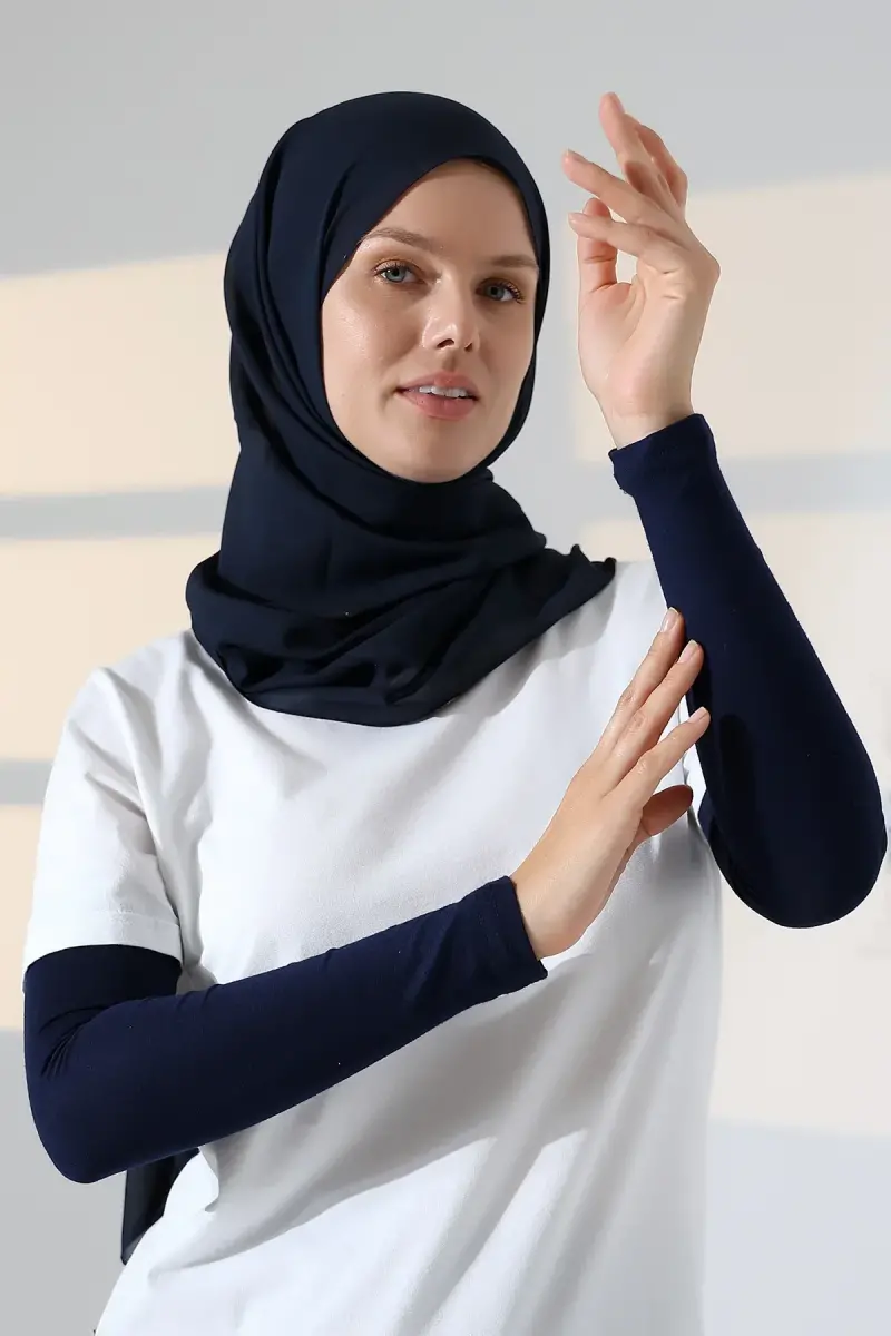 Kadın Düz Dikişsiz Pratik Likralı Tesettür Kolluk Penye Namaz Kolluğu - Lacivert - 1