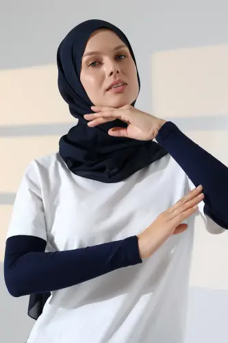 Kadın Düz Dikişsiz Pratik Likralı Tesettür Kolluk Penye Namaz Kolluğu - Lacivert - 6