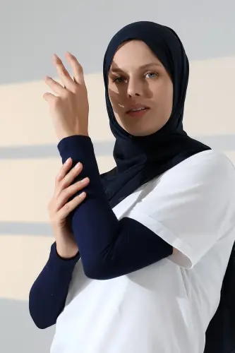 Kadın Düz Dikişsiz Pratik Likralı Tesettür Kolluk Penye Namaz Kolluğu - Lacivert - 7