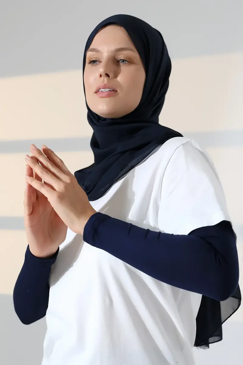 Kadın Düz Dikişsiz Pratik Likralı Tesettür Kolluk Penye Namaz Kolluğu - Lacivert - 8