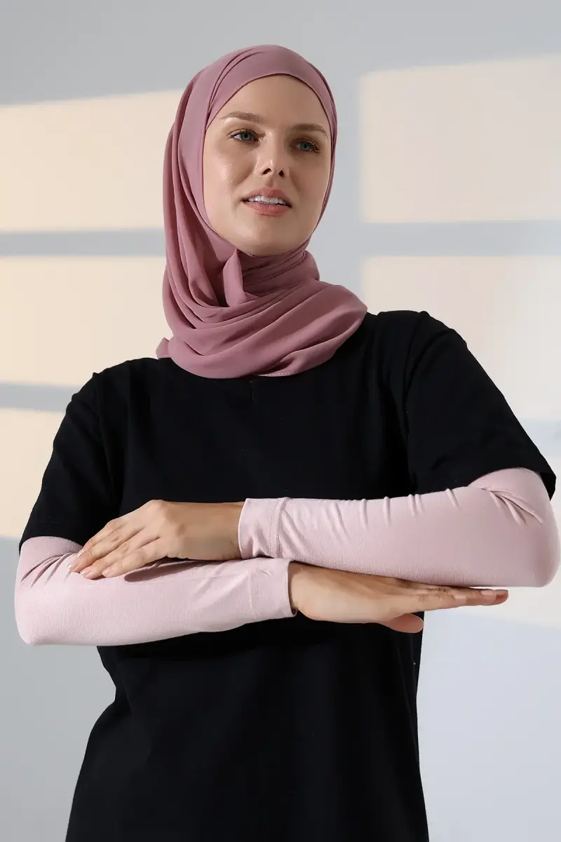 Kadın Düz Dikişsiz Pratik Likralı Tesettür Kolluk Penye Namaz Kolluğu - Pembe - 5