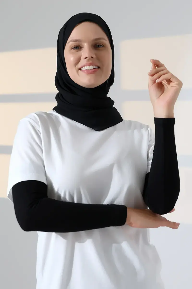 Kadın Düz Dikişsiz Pratik Likralı Tesettür Kolluk Penye Namaz Kolluğu - Siyah - 3