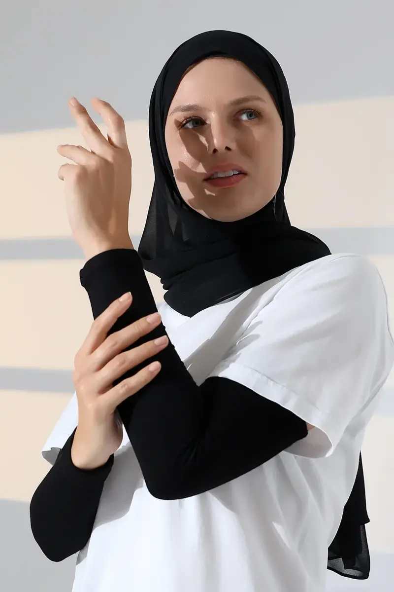 Kadın Düz Dikişsiz Pratik Likralı Tesettür Kolluk Penye Namaz Kolluğu - Siyah - 5