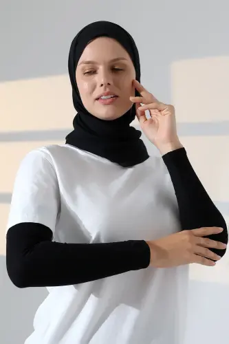 Kadın Düz Dikişsiz Pratik Likralı Tesettür Kolluk Penye Namaz Kolluğu - Siyah - 4