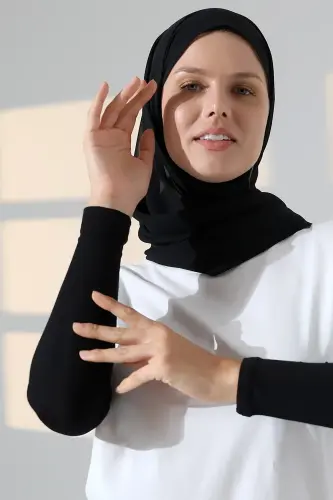Kadın Düz Dikişsiz Pratik Likralı Tesettür Kolluk Penye Namaz Kolluğu - Siyah - 6