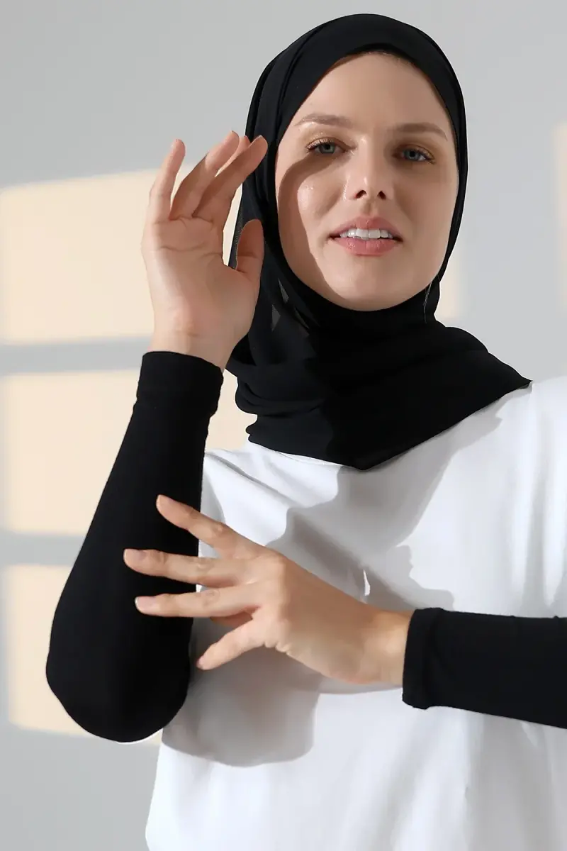 Kadın Düz Dikişsiz Pratik Likralı Tesettür Kolluk Penye Namaz Kolluğu - Siyah - 6