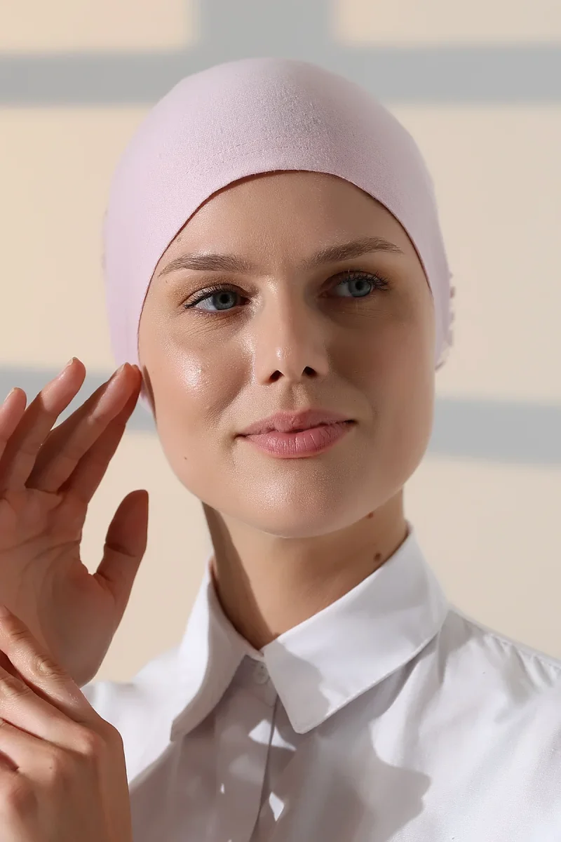 Kadın Fırfırlı Güpürlü Tesettür Topuz Bone - Pembe - 6