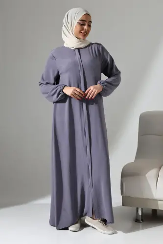 Kadın Gri Aerobin Gizli Fermuarlı Hac Umre Kıyafeti Tesettür Ferace - ihvanonline (1)