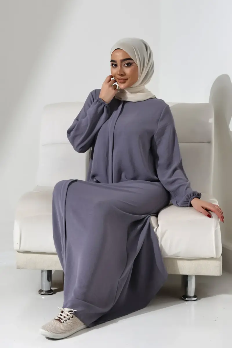 Kadın Gri Aerobin Gizli Fermuarlı Hac Umre Kıyafeti Tesettür Ferace - 8