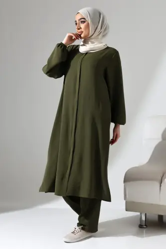 Kadın Hac ve Umre Kıyafeti Afgan İkili Takım Haki - 7
