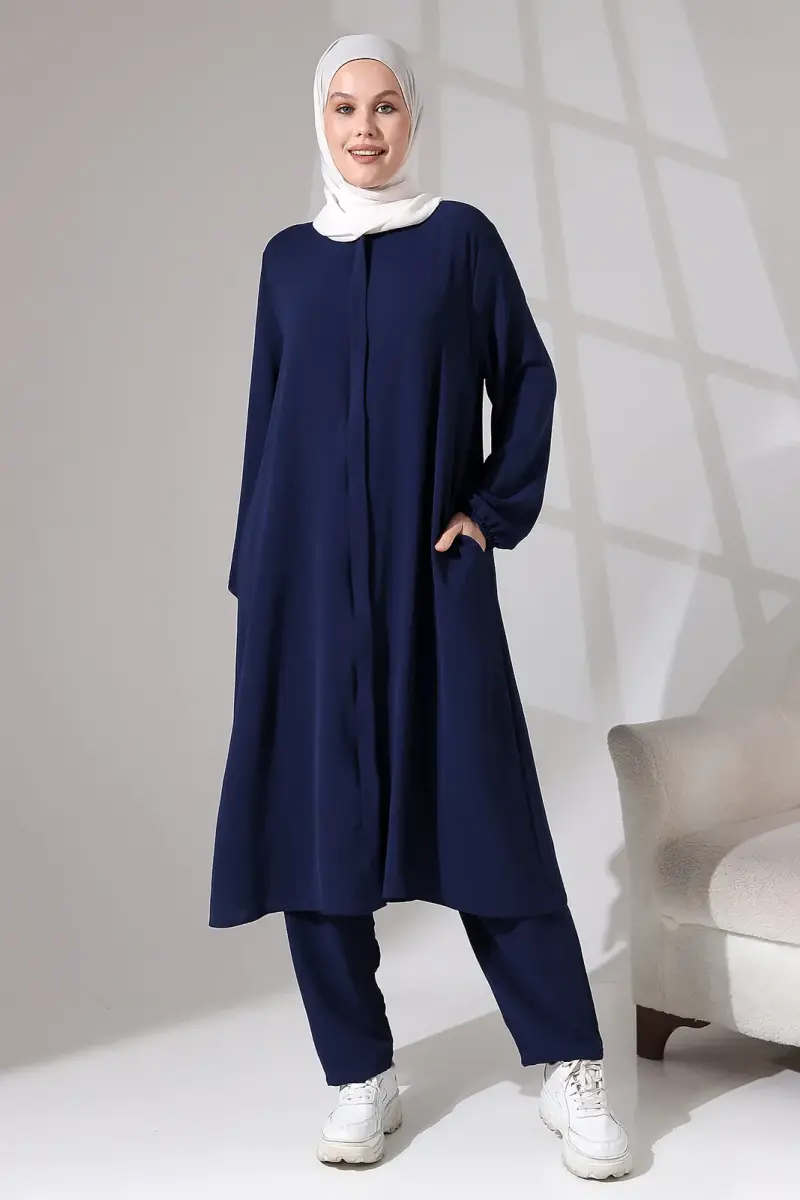 Isra Afghan Women's Hajj Umrah Dress Suit Navy Blue - 1
