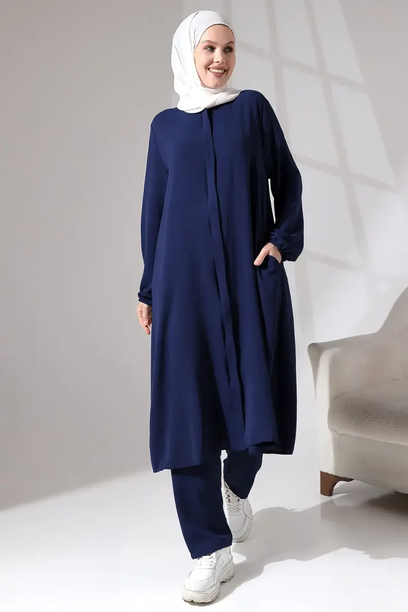Isra Afghan Women's Hajj Umrah Dress Suit Navy Blue - 2