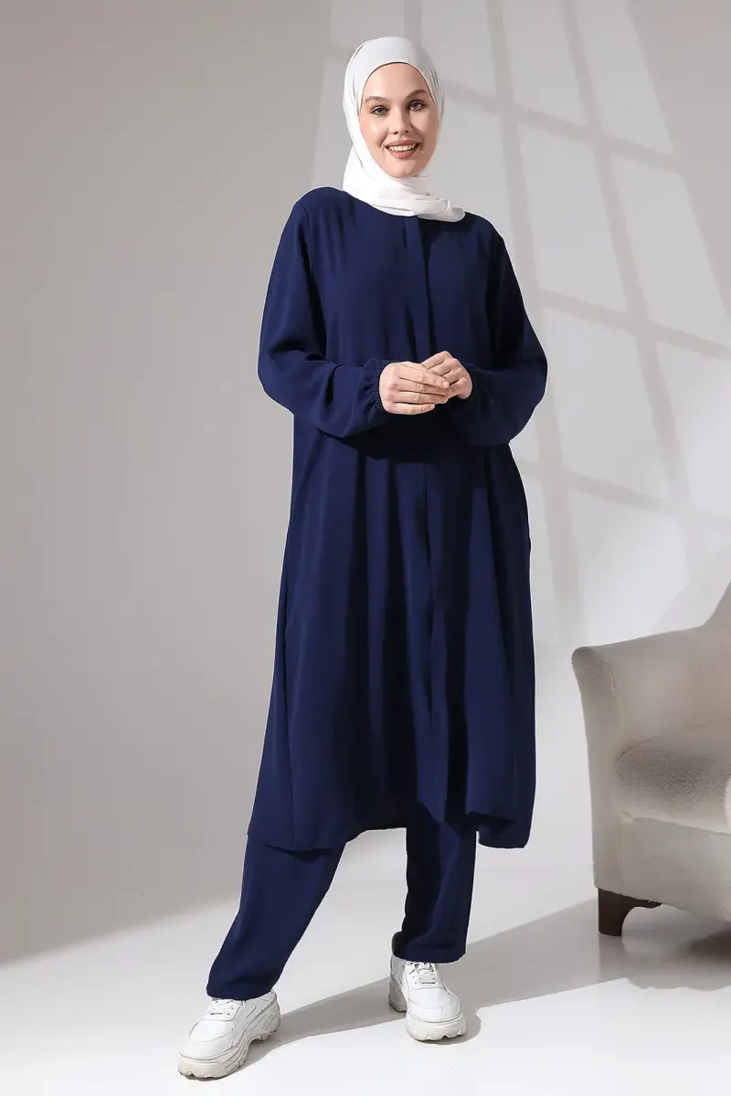 Isra Afghan Women's Hajj Umrah Dress Suit Navy Blue - 3