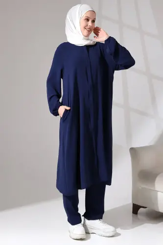 Isra Afghan Women's Hajj Umrah Dress Suit Navy Blue - 4