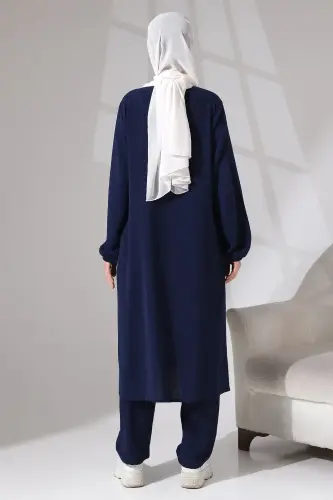 Isra Afghan Women's Hajj Umrah Dress Suit Navy Blue - 5