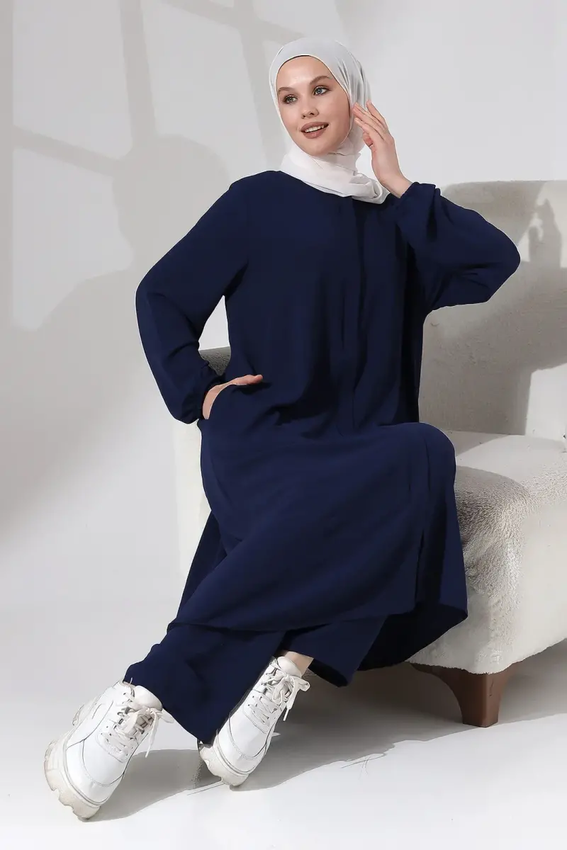 Isra Afghan Women's Hajj Umrah Dress Suit Navy Blue - 7