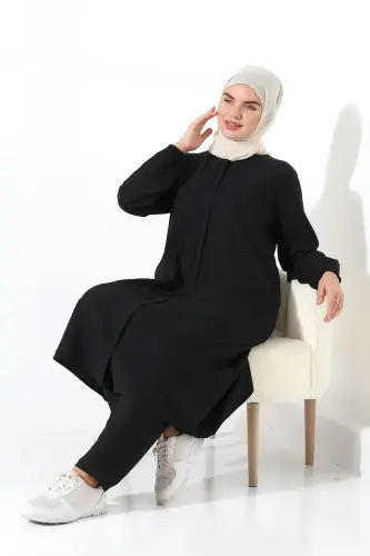 Kadın Hac ve Umre Kıyafeti Kraşlı Tesettür İkili Takım - Siyah - 6