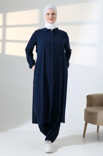 Kadın Hac ve Umre Kıyafeti, Tesettür Cepken Detaylı İkili Takım - Lacivert - ihvanonline (1)