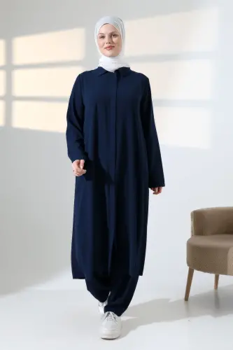 Kadın Hac ve Umre Kıyafeti, Tesettür Cepken Detaylı İkili Takım - Lacivert - 3