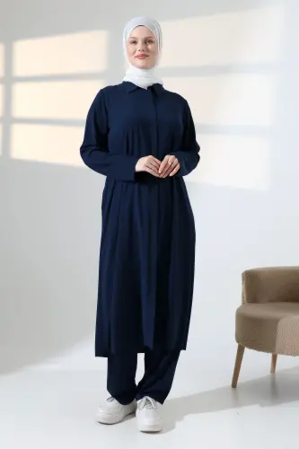 Kadın Hac ve Umre Kıyafeti, Tesettür Cepken Detaylı İkili Takım - Lacivert - 4