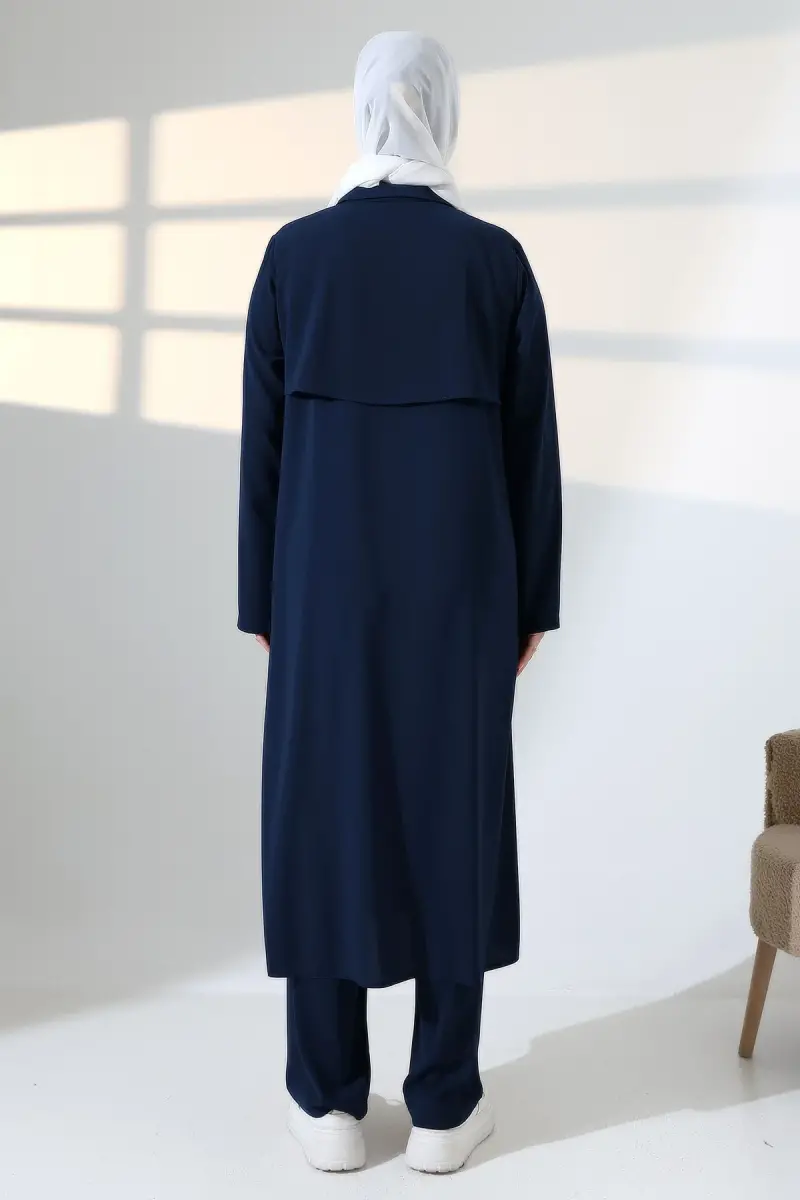 Kadın Hac ve Umre Kıyafeti, Tesettür Cepken Detaylı İkili Takım - Lacivert - 7