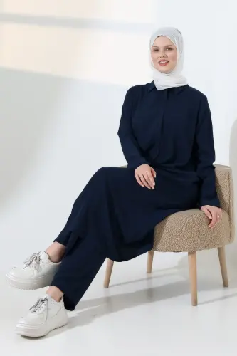 Kadın Hac ve Umre Kıyafeti, Tesettür Cepken Detaylı İkili Takım - Lacivert - 8