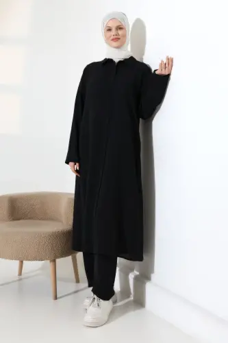 Kadın Hac ve Umre Kıyafeti, Tesettür Cepken Detaylı İkili Takım - Siyah - 3