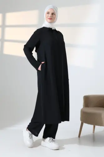 Kadın Hac ve Umre Kıyafeti, Tesettür Cepken Detaylı İkili Takım - Siyah - 4