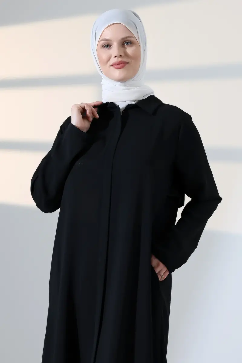 Kadın Hac ve Umre Kıyafeti, Tesettür Cepken Detaylı İkili Takım - Siyah - 5