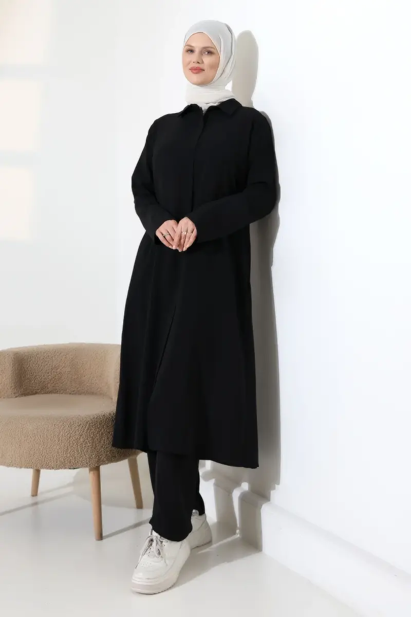 Kadın Hac ve Umre Kıyafeti, Tesettür Cepken Detaylı İkili Takım - Siyah - 6