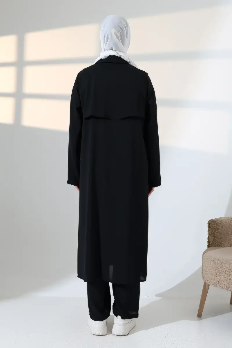 Kadın Hac ve Umre Kıyafeti, Tesettür Cepken Detaylı İkili Takım - Siyah - 7
