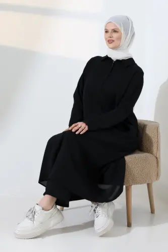 Kadın Hac ve Umre Kıyafeti, Tesettür Cepken Detaylı İkili Takım - Siyah - 8