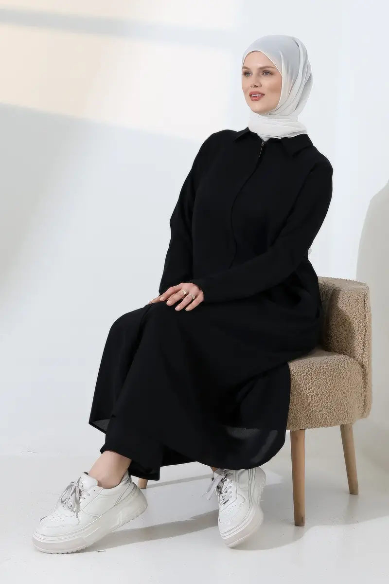 Kadın Hac ve Umre Kıyafeti, Tesettür Cepken Detaylı İkili Takım - Siyah - 8