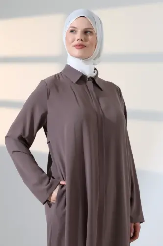 Kadın Hac ve Umre Kıyafeti, Tesettür Cepken Detaylı İkili Takım - Sütlü Kahve - 4