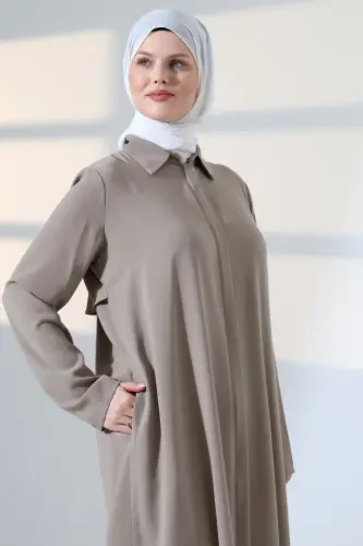 Kadın Hac ve Umre Kıyafeti, Tesettür Cepken Detaylı İkili Takım - Vizon - 5