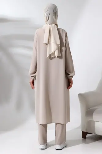 Kadın Hac ve Umre Kıyafeti Tesettür İkili Takım Krem - 7