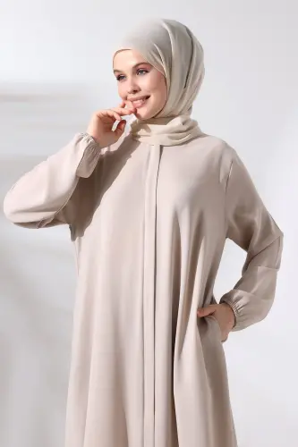 Kadın Hac ve Umre Kıyafeti Tesettür İkili Takım Krem - 6