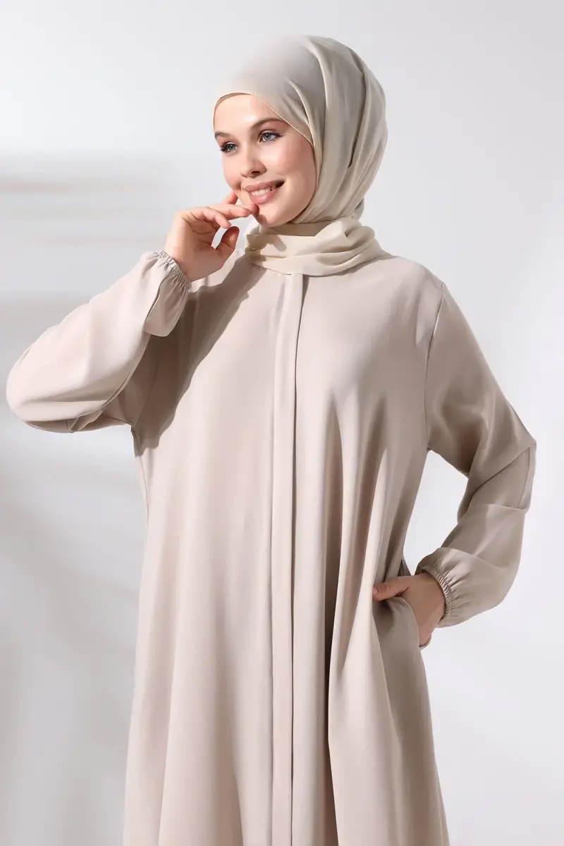 Kadın Hac ve Umre Kıyafeti Tesettür İkili Takım Krem - 6