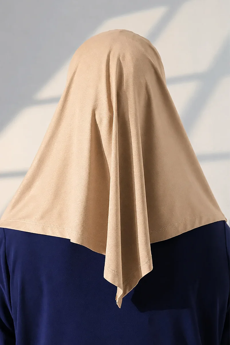 Tek Parça Pratik Namaz Başörtüsü, Hazır Geçmeli Tesettür Şal - Bej - 5