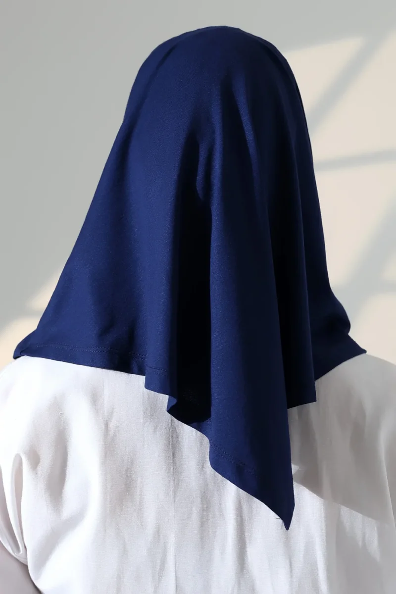 Tek Parça Pratik Namaz Başörtüsü, Hazır Geçmeli Tesettür Şal - Lacivert - 8